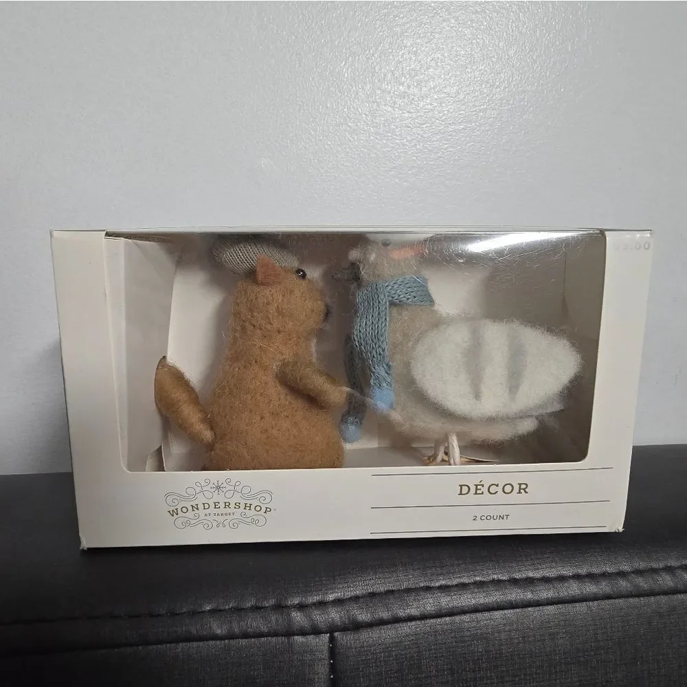 2pc Felted Wool Squirrel & Pigeon Christmas Animal Figurine Set Decor Wondershop